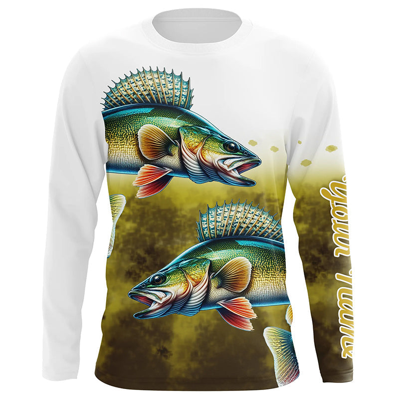 Walleye Fishing Customize name 3D All Over Printed long sleeve fishing shirts NQS264