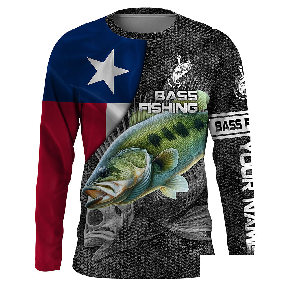 Texas Bass fishing Texas flag patriot Custom name Long sleeve, Long Sleeve Hooded NPQ873