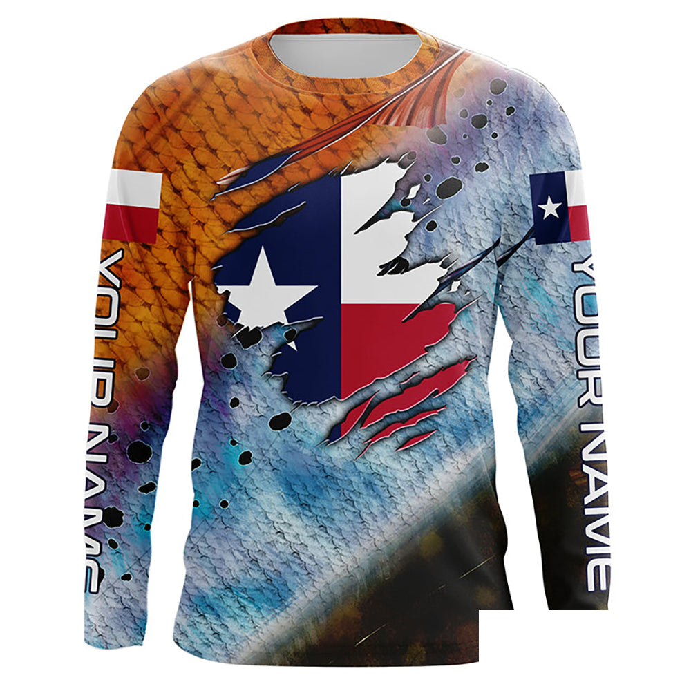 Texas slam redfish trout flounder scales Texas flag Custom patriotic fishing long sleeve shirts NQS6813