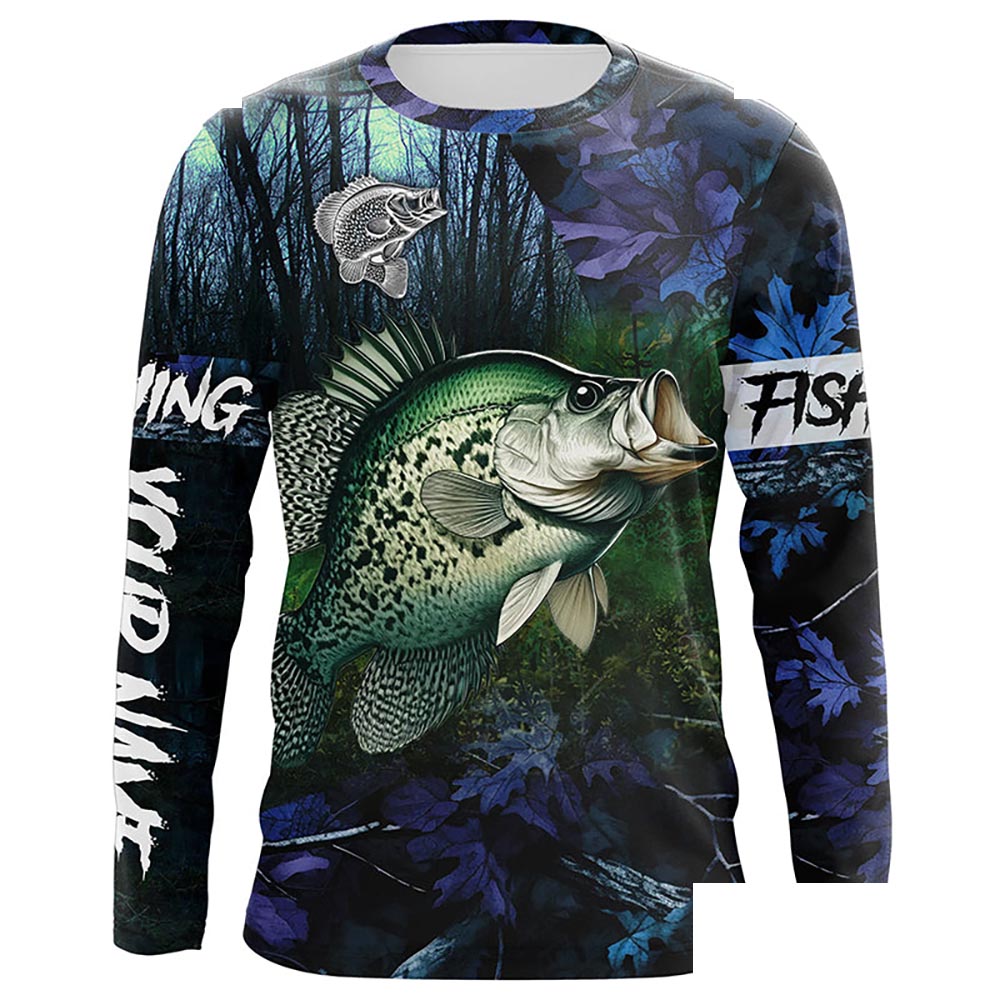 Crappie Fishing blue camo Custom name Performance Long Sleeve UV protection fishing shirts for men NQSD93