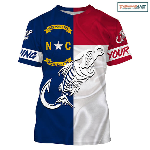 NC Fishing Custom North Carolina Flag Fish hook skull Custom fishing Tshirt NPQ760
