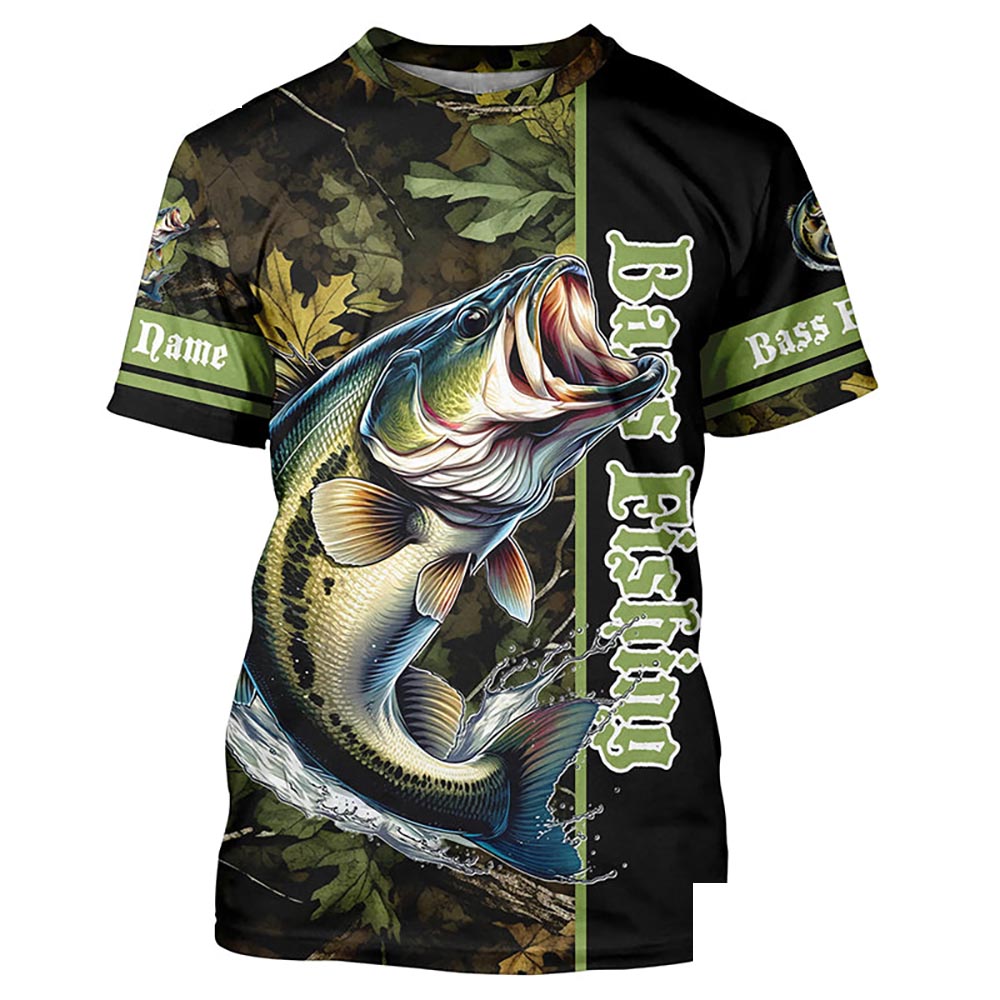 Bass fishing Green camouflage Custom sun protection Fishing T-shirts NQS6608