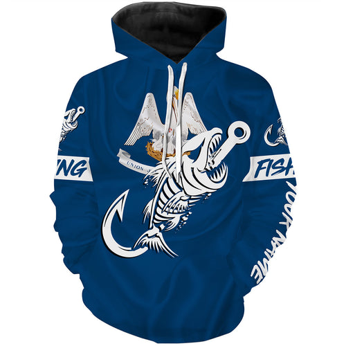 LA Fishing Custom Louisiana Flag Fish hook skull custom fishing tournament shirts | Hoodie - NPQ705