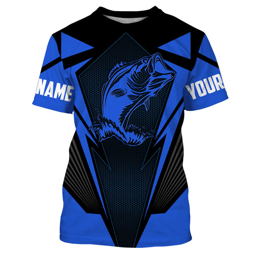 Largemouth Bass Fishing tattoo black and blue Custom name fishing jerseys | Tshirt - NPQ831