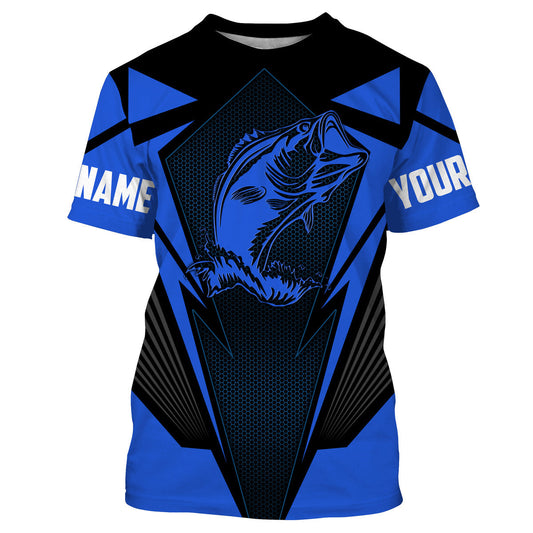 Largemouth Bass Fishing tattoo black and blue Custom name fishing jerseys | Tshirt - NPQ831