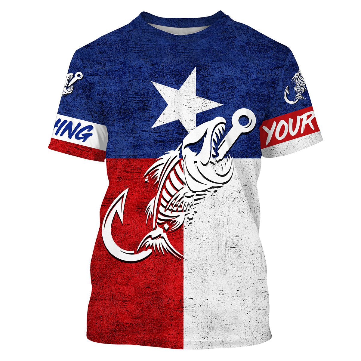 Texas fishing Fish hook skull reaper vintage flag Custom Name Fishing shirts | Tshirt - NPQ762