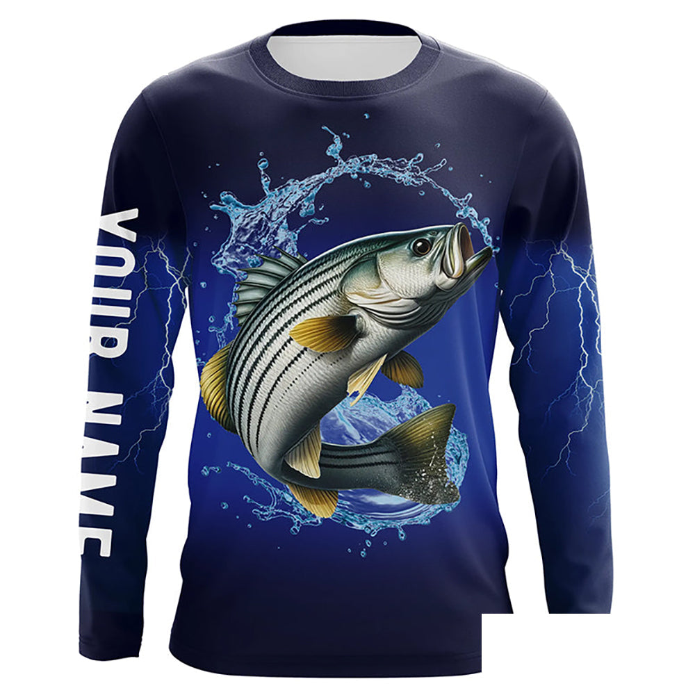 Striped Bass Fishing Blue lightning UV protection custom long sleeves fishing shirt for men NPQ241