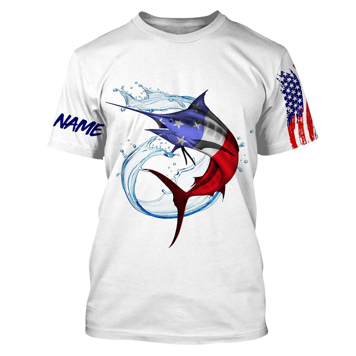 Marlin fishing American flag patriot Custom Name 3D All Over Printed Tshirt - NPQ620