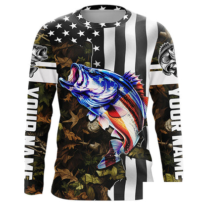 Bass Fishing American Flag black camo Customize UV protection long sleeves fishing shirt for men NPQ88