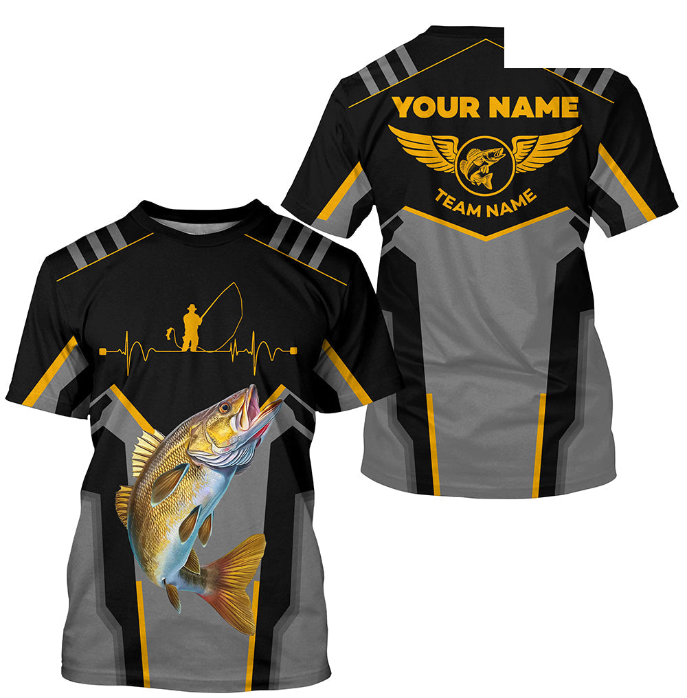 Personalized Black Walleye Fishing jerseys, Team Walleye Fishing tournament T-shirts| Yellow NQS6223