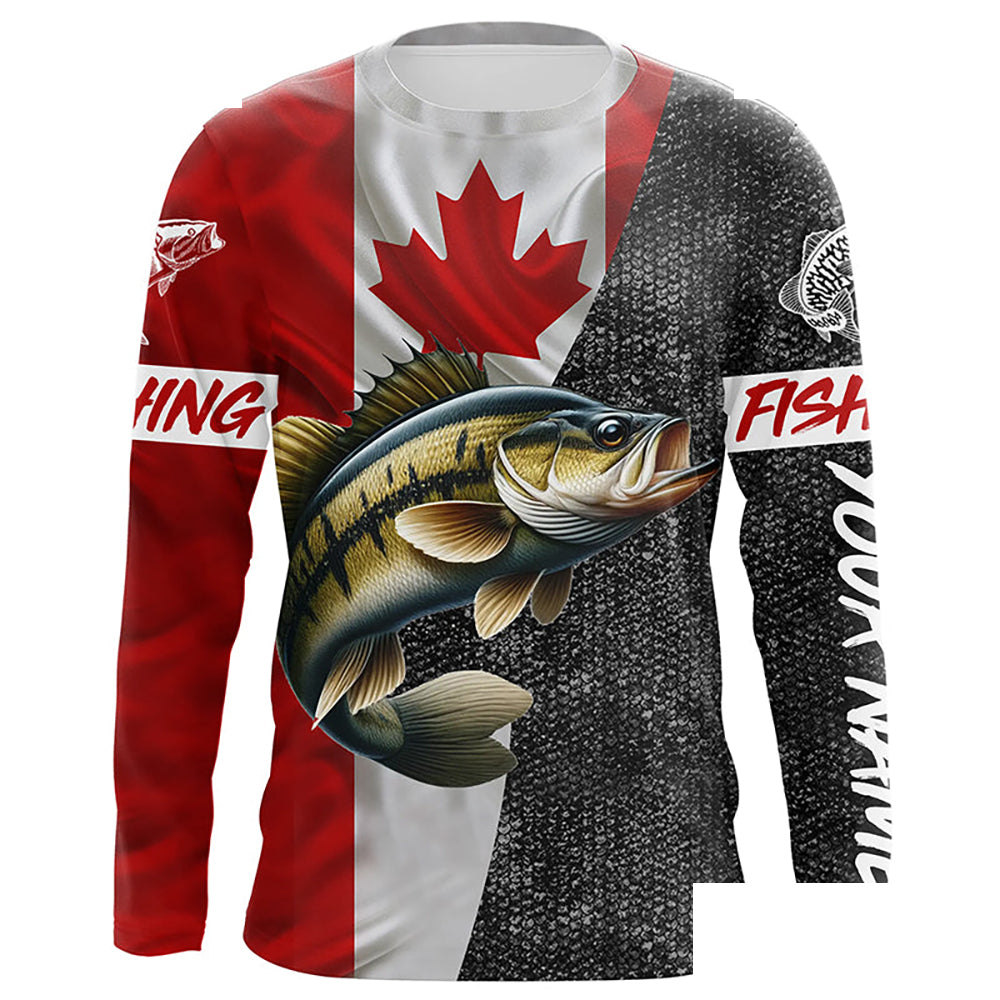 Custom Canadian Flag Smallmouth Bass Fishing, Smallmouth fishing tournament Long sleeve shirt NQS5072