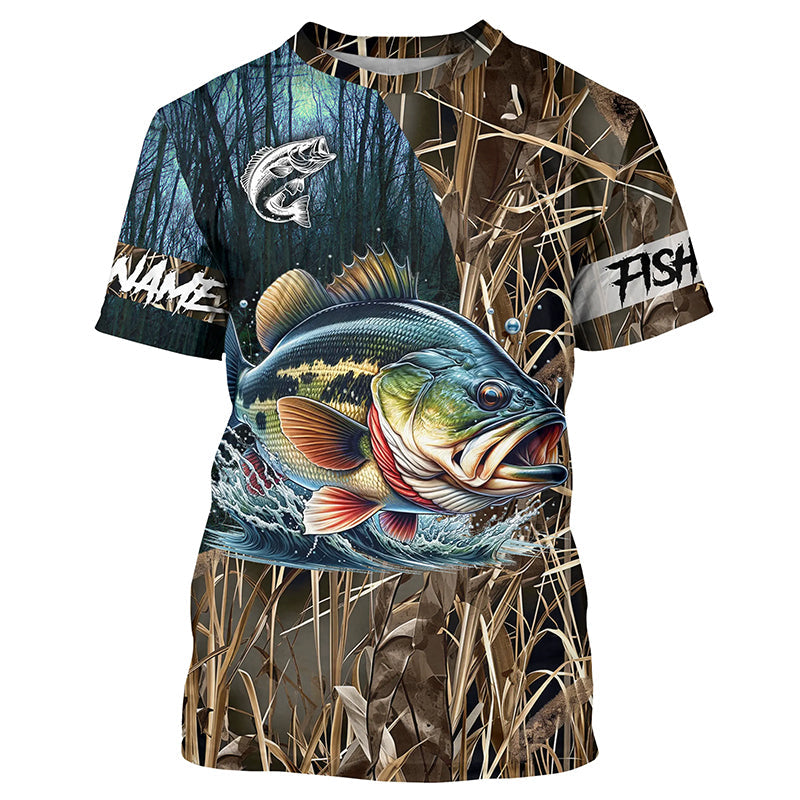 Largemouth Bass Fishing Camo Customize Name All-over Print Unisex fishing T-shirt NPQ16