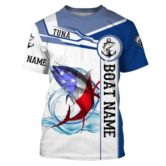 Tuna Fishing American Flag Customize Name and boat name tournament fishing T-shirt NPQ330