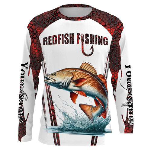 Redfish fishing red camo Custom Name UV Protection long sleeve Fishing Shirts NQS5168