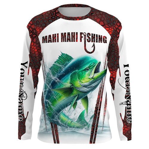 Mahi mahi fishing red camo Custom Name UV protection long sleeve Fishing Shirts NQS5173