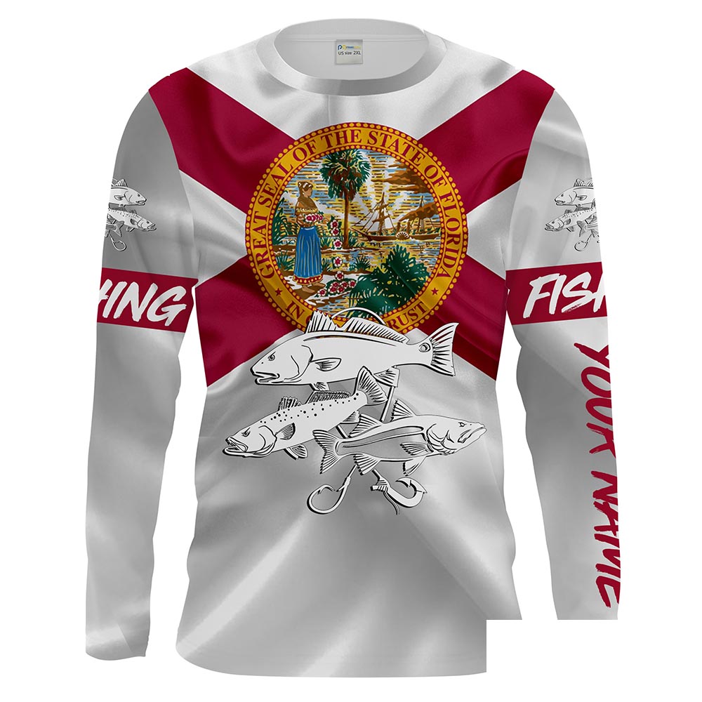 Inshore Slam Snook, Redfish, Trout Florida State Flag UV protection Custom long sleeves fishing shirt NPQ9