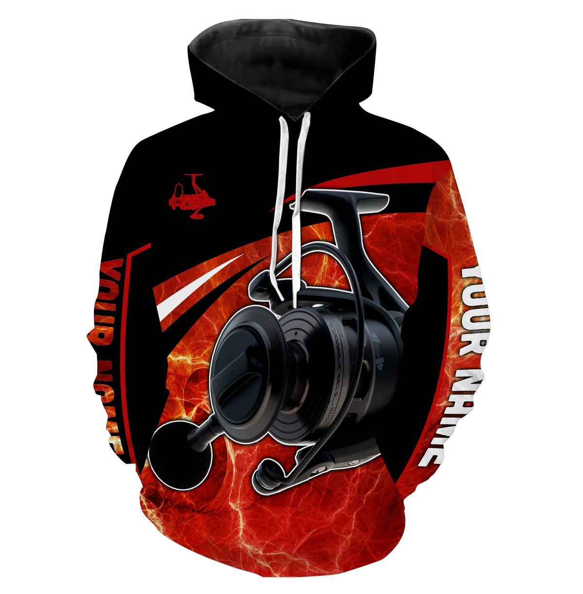 Fishing reel red and black performance Fishing Shirts Customize name fishing hoodie NPQ412