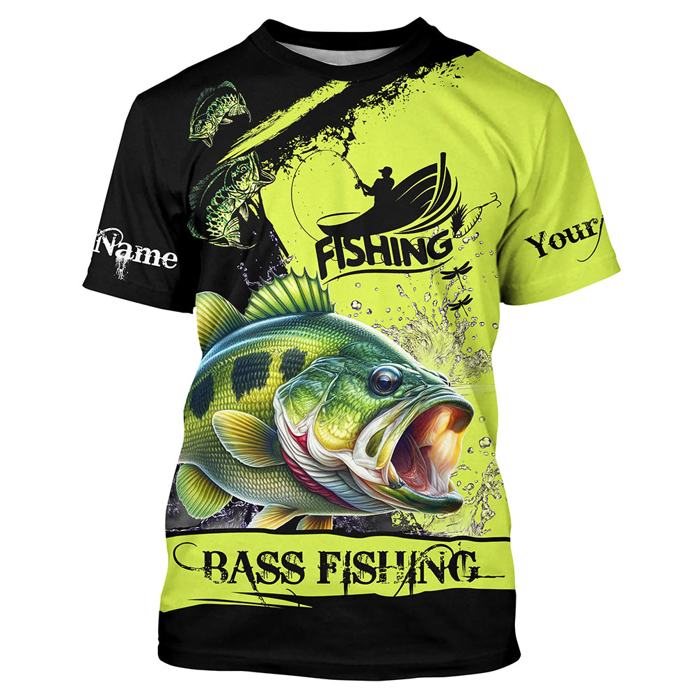 Largemouth Bass fishing black and green Custom name fishing jerseys | Tshirt - NPQ861