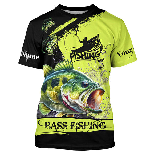 Largemouth Bass fishing black and green Custom name fishing jerseys | Tshirt - NPQ861