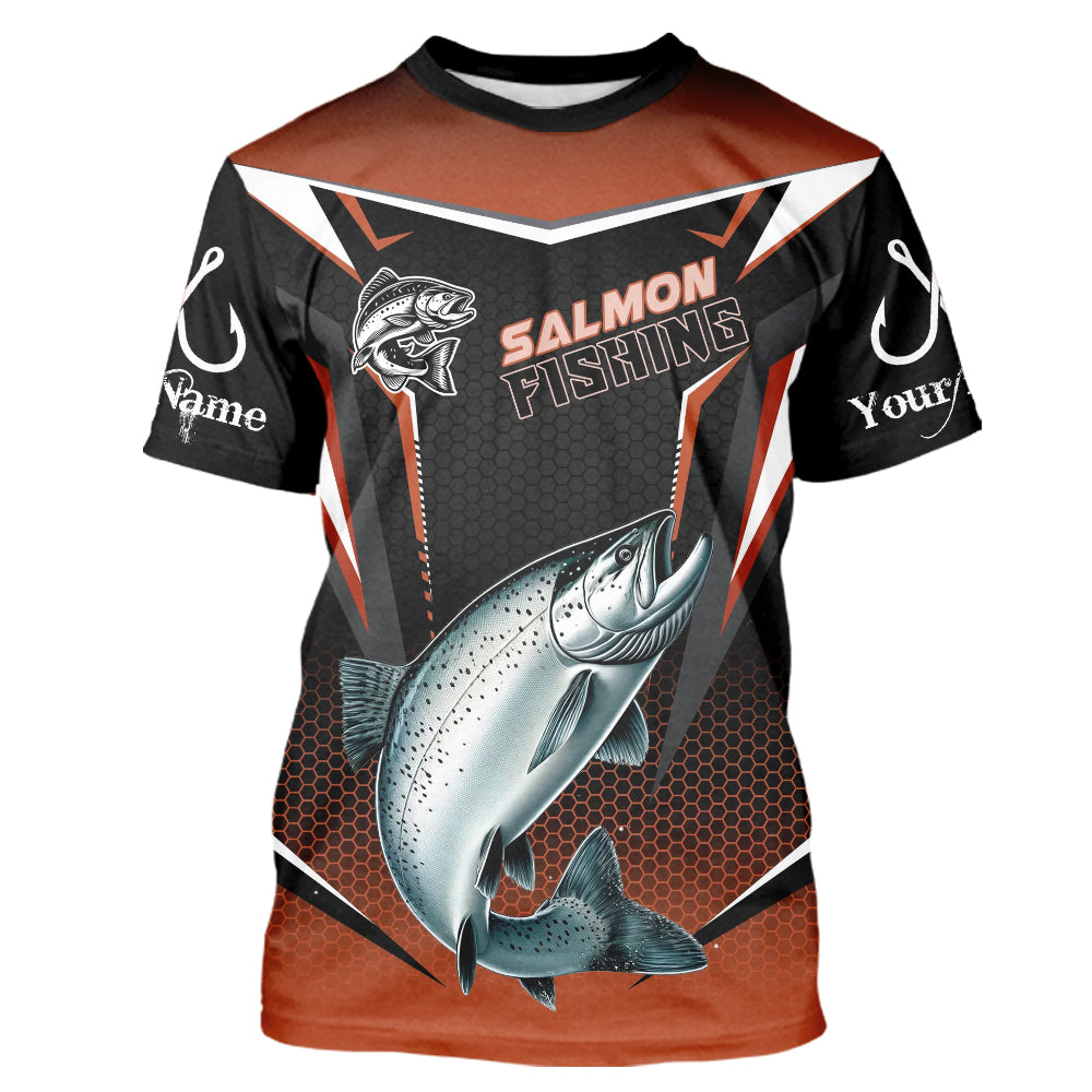 Black & Orange Chinook Salmon Fishing T-shirt, Personalized Salmon Fishing Tounament Jersey NQS9773
