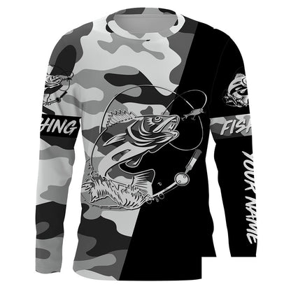 Ice fishing walleye winter camo Custom name Long sleeve, Long Sleeve Hooded NPQ938
