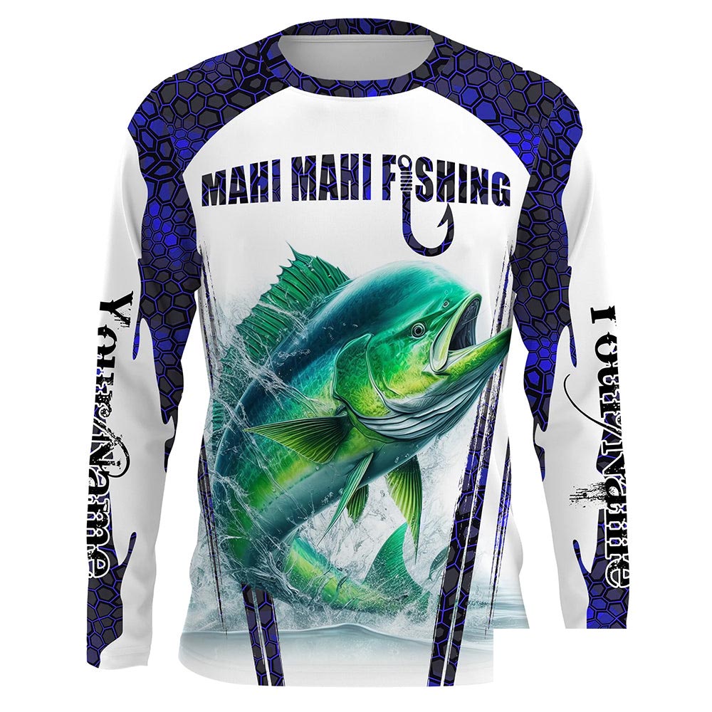 Mahi mahi fishing blue camo Custom UV Protection long sleeve Fishing Shirts NQS5651