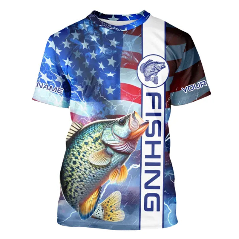 American flag Crappie lightning Fishing T-Shirt custom Patriotic Crappie fishing jersey NQS9472