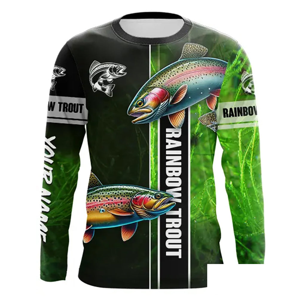 Rainbow trout fishing green shirt Customize Name tournament fishing Long sleeve, Long Sleeve Hooded NPQ329