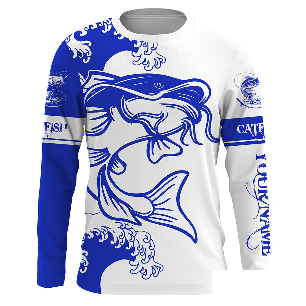 Catfish fishing tattoo blue Custom name Catfish Long sleeve fishing shirts, Long Sleeve Hooded NPQ886
