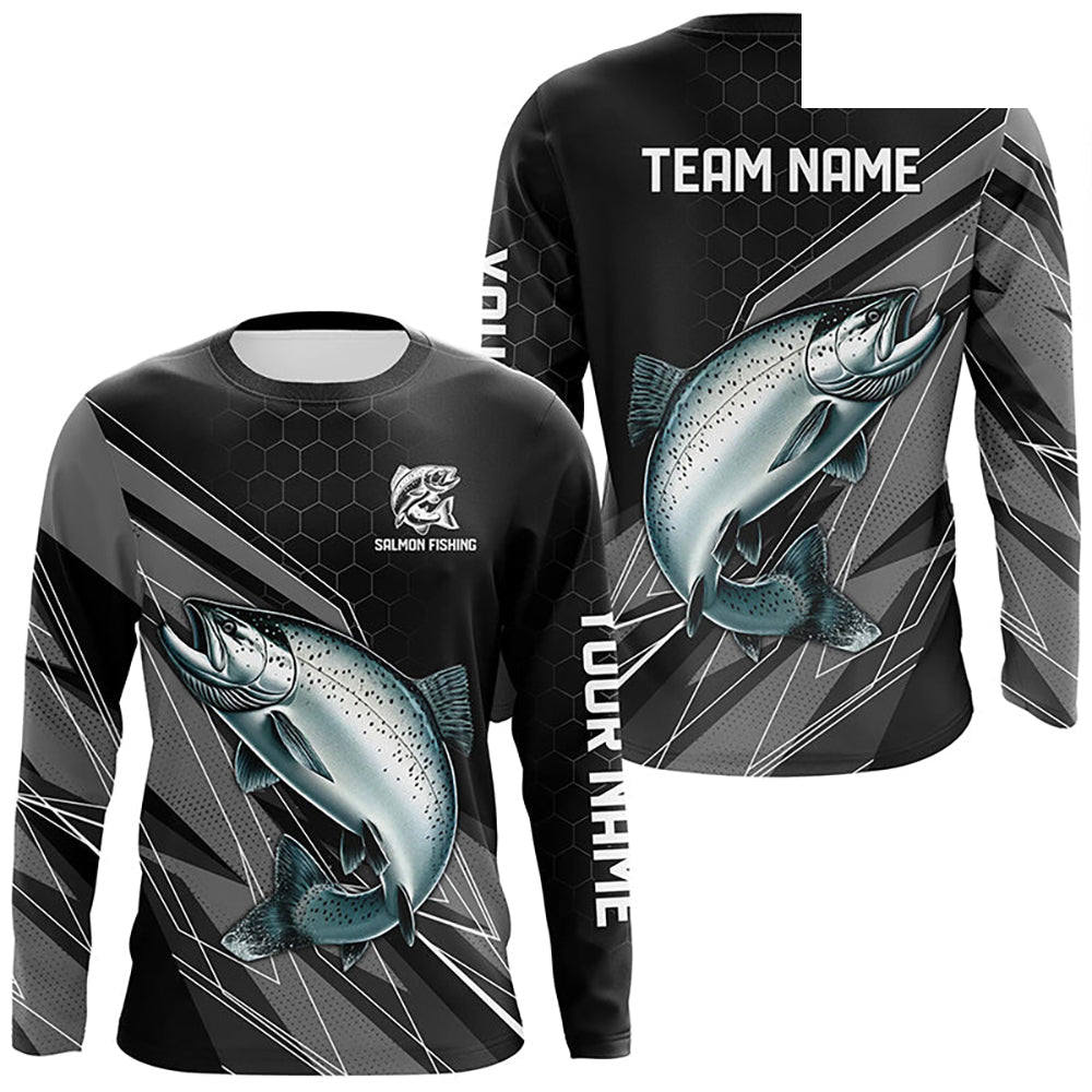 Personalized Black camo Chinook Salmon Fishing Jerseys, Salmon Long Sleeve Fishing Tournament Shirts NQS8771
