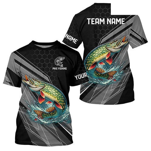 Personalized Black camo Northern Pike Fishing Jerseys, Pike Fishing T-Shirts NQS8772