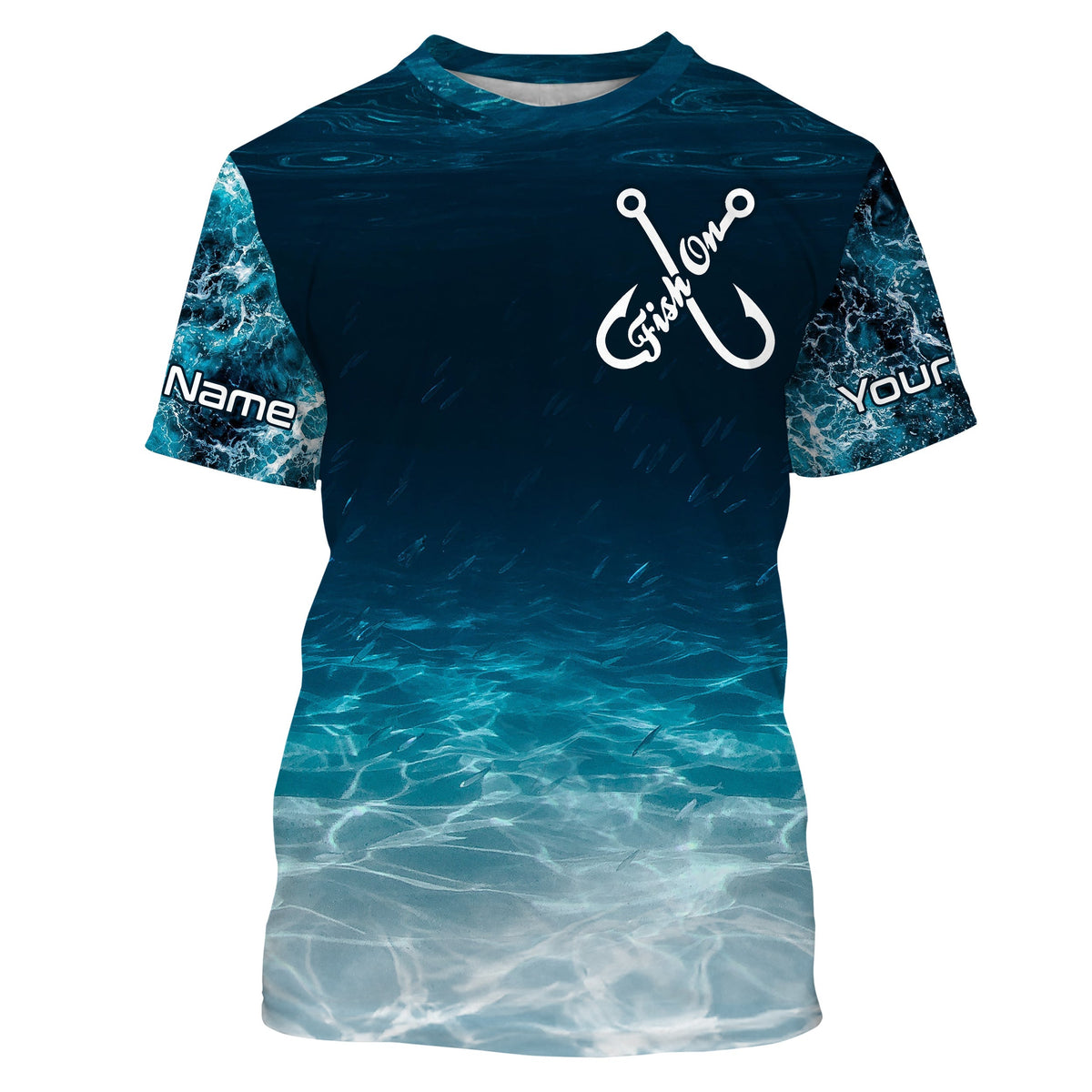 Fish on blue sea wave water camo Custom name fishing jerseys | Tshirt - NPQ848