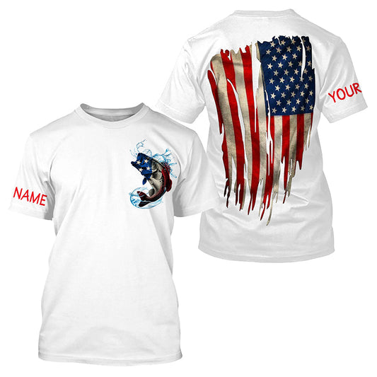 Largemouth Bass fishing American flag patriot Custom Name 3D All Over Printed Tshirt - NPQ623