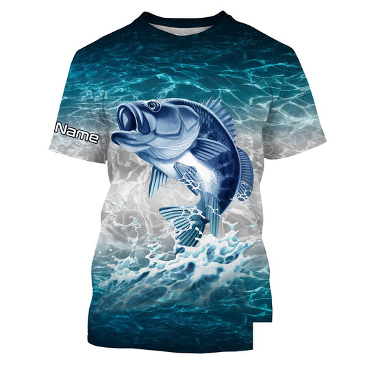 Bass fishing blue sea water camo Custom name fishing shirts jerseys | Tshirt - NPQ864