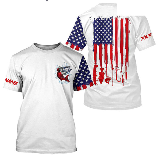 American flag Striped bass fishing personalized patriotic UV Protection striper fishing T-shirt NQS5592