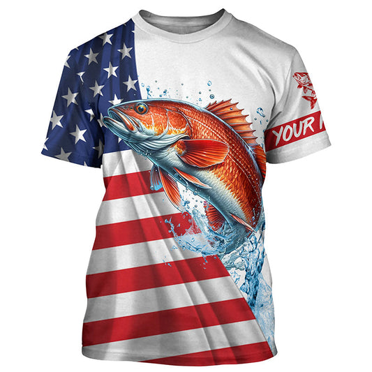 American flag patriotic Redfish fishing Custom Name UV Protection Fishing T-shirt NQS5369