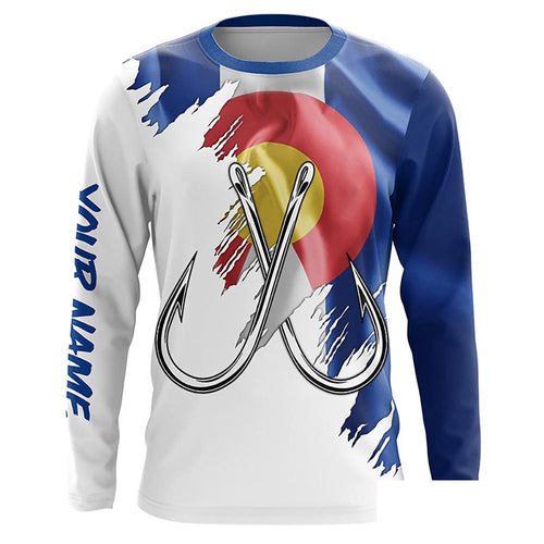 Colorado flag CO Fishing Fish Hook UV protection custom long sleeve shirts Patriotic fishing apparel NQS7974