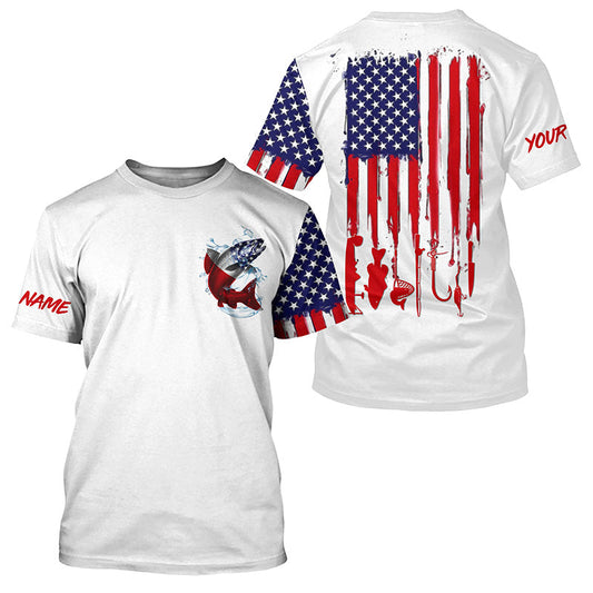 American flag chinook salmon fishing personalized patriotic UV Protection Fishing T-shirts NQS5625