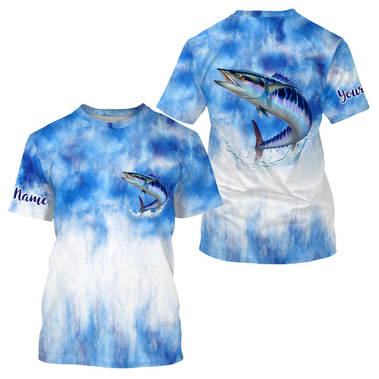 Wahoo saltwater fishing blue sea camo Custom name fishing jerseys | Tshirt - NPQ794