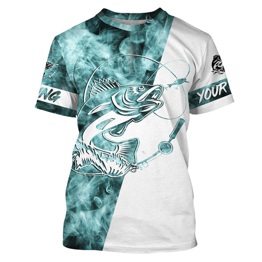 Walleye Fishing Blue Smoke 3D Customized Name Shirts For Fisherman Personalized Fishing Gifts | T-shirt - SDF81