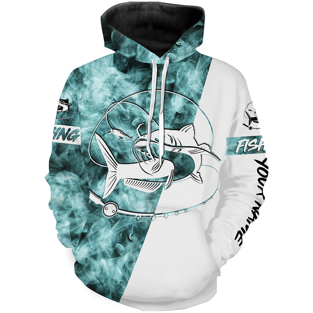 Catfish Fishing Blue Smoke 3D Customized Name Shirts For Fisherman Personalized Fishing Gifts | Hoodie - SDF82