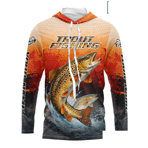 Brown Trout Long Sleeve Hooded Fishing Shirts Custom Name, Fishing Gifts Trout Fishing Shirts NBT380