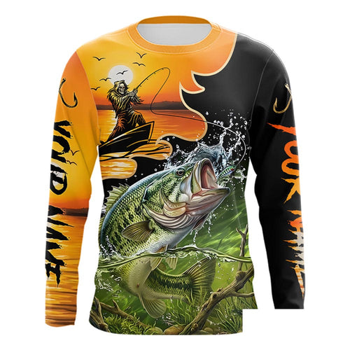 Personalized Fish Reaper Sunset Design Largemouth Bass Fishing Shirts Long Sleeve NBT673