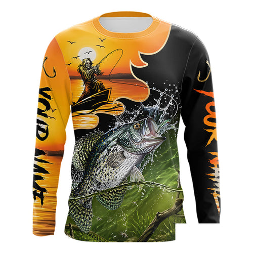Personalized Fish Reaper Sunset Design Crappie Fishing Shirts Long Sleeve NBT674