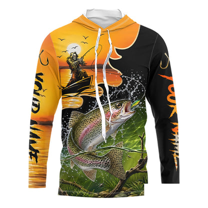 Personalized Fish Reaper Sunset Design Rainbow Trout Long Sleeve Hooded Shirts NBT676