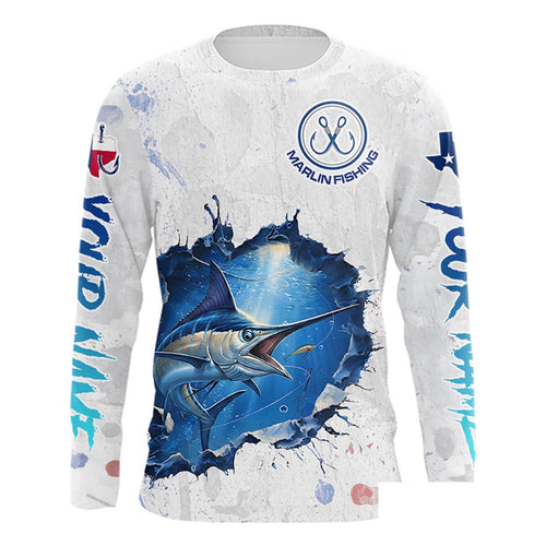 Custom Marlin Fishing Long Sleeve Tournament Shirts, Marlin Saltwater Fishing Apparel | White NBT681