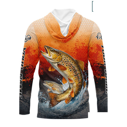 Brown Trout Long Sleeve Hooded Fishing Shirts Custom Name, Fishing Gifts Trout Fishing Shirts NBT380
