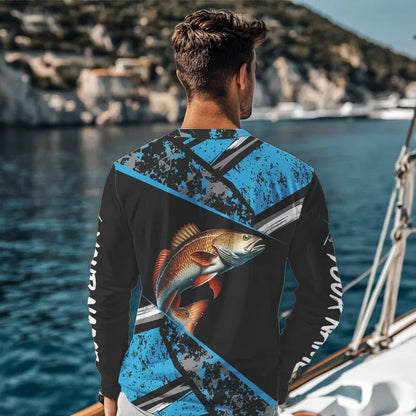 Redfish Drum fishing Blue camo Long Sleeve Performance Fishing Shirt custom Redfish fishing jerseys NQS9348