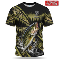 Personalized Jumping Bass and Forest Lake Fishing T-Shirt