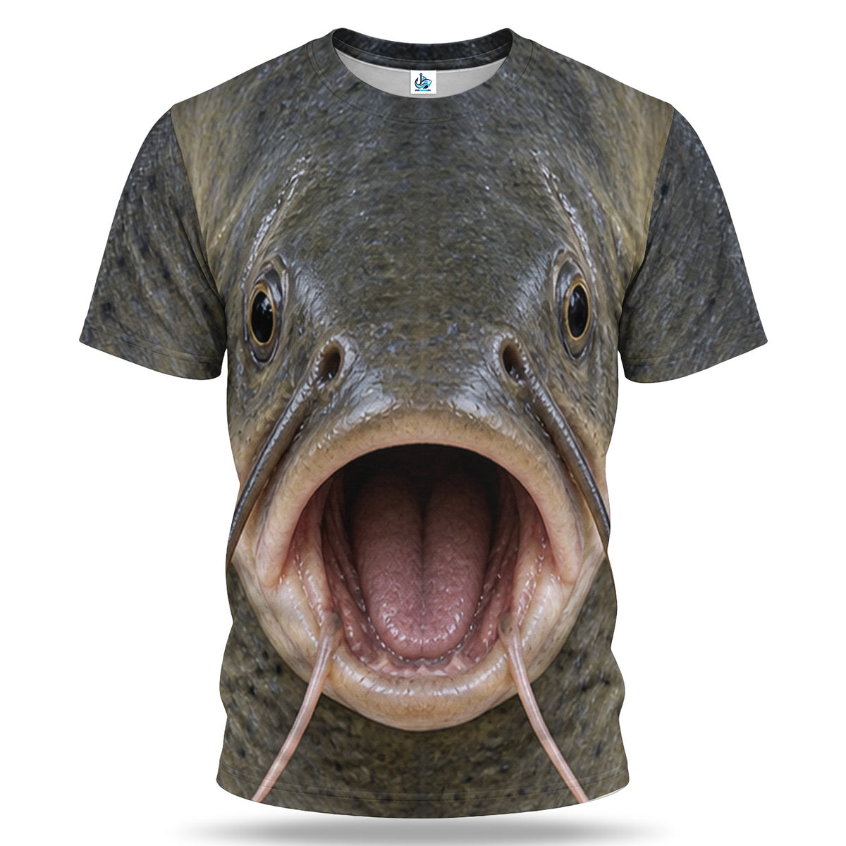 Open Mouth Catfish Face and Whiskers 3D Fishing T-Shirt